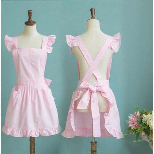 Home Kitchen Bib Cooking Baking Barbecue Ruffles Princess Apron with Pocket Kitchen Aprons Cooking Pinafore Antifouling Apron