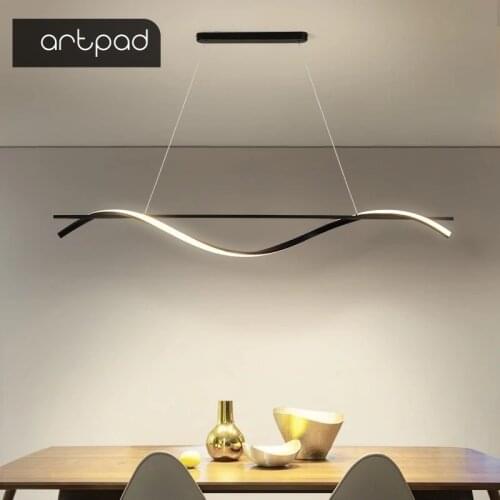 Artpad Horizontal Chandelier Led Modern Pendant Lamp For Kitchen Dining Living Room Bar Home Decor Modern Black Light Fixture