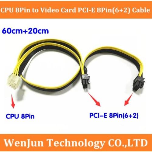 Hot Sale 60cm+20cm CPU 8Pin to Video Card PCIe PCI-E PCI Express Double 8p Dual 8Pin( 6+2) Power Supply Cable Cord 18AWG Wire