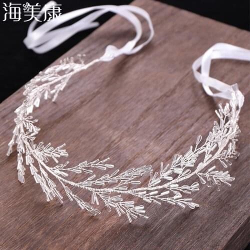 Haimeikang Bridal Flower Wedding Hairband Silver Leaf Rhinestone Bride Hairband Floral Headband Wedding Hair Accessories Headpie