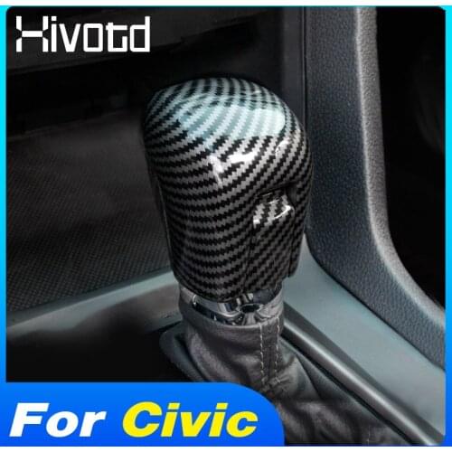 Hivotd 3Pcs Car Gear Head Shift Knob Cover Non Slip Handle Sticker Interior Trim Auto Accessories For Honda Civic 10th 2016-2021