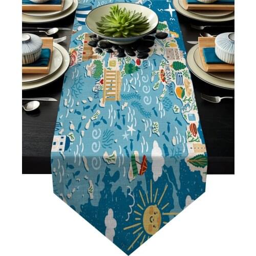 Greece Island Map Cartoon Table Runner Table Flag Home Party Decorative Tablecloth Table Runners