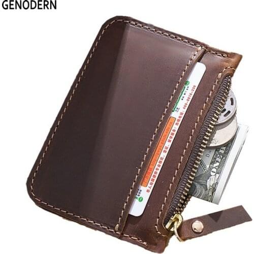 GENODERN Genuine Leather Coin Purse for Men Women Mini Zipper Wallet Small Money Pocket Bag Female Money Wallets Men Card Holder