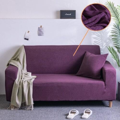Terry Knitted Solid Color Sofa Slipcover Stretch Loveseat 3 Seater Futon Furniture Protector Anti Slip One Piece Couch Cover