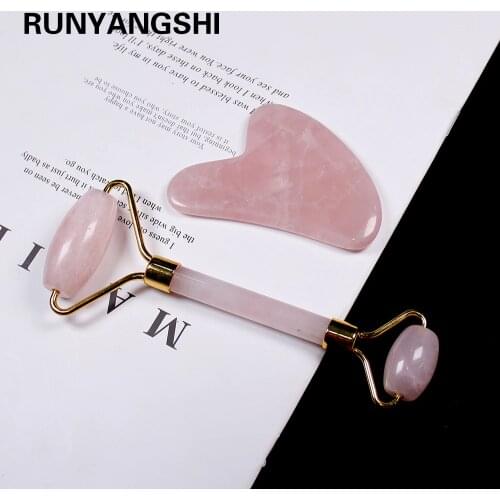 1 set Natural crystal quartz semi precious rose quartz massager green jade For Face stick Roller Anti Cellulite facial wrinkles
