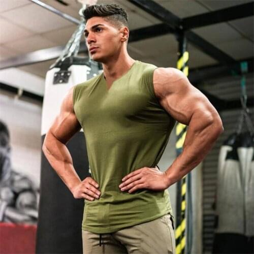 Summer Bodybuilding Stringer Tank Top Men Gym Clothing Fitness Singlets Cotton V-neck Sleeveless Shirt Workout Slim Fit Jerseys