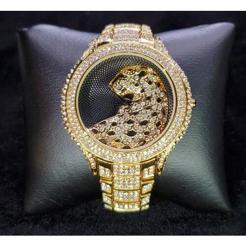 MISSFOX 3d Leopard Mens Gold Watches 2021 Fashion Hiphop Round Black Dial Man Quartz Watch Waterproof Stainless Steel Watch Man