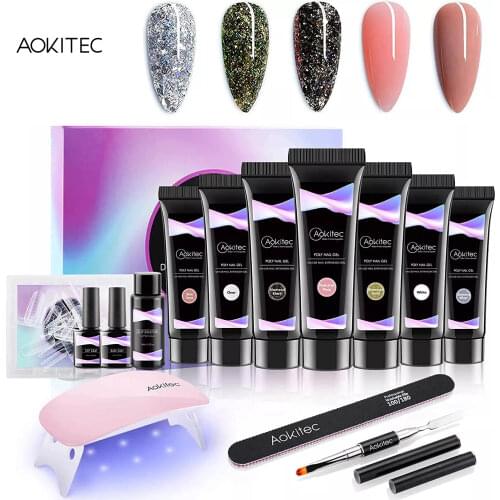 Poly Nail Gel Kit, Aokitec Nail Extension Gel Nail Kit Builder Acrylic Gel Polish,7 Colors Poly Nail Polish With Art Tools Set
