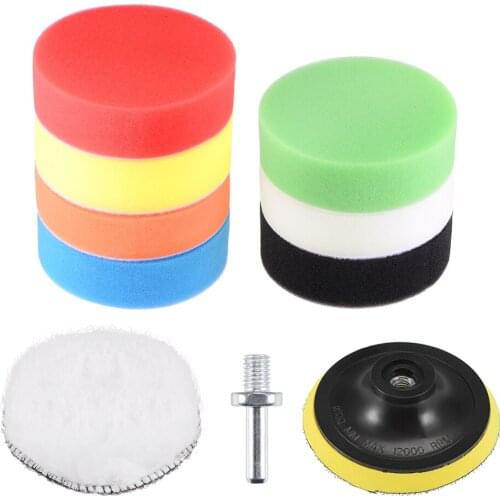 Uxcell 4" Car Foam Polishing Kit 7 Sponge Pad Wool Pad Hook and Loop Backing Pad with M10 Drill Adapter for Auto Boat 1pcs