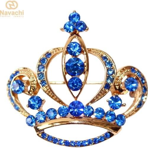 Navachi Royal Crown Colorful Crystal Rhinestone Yellow GP Brooch Pin SMT7111