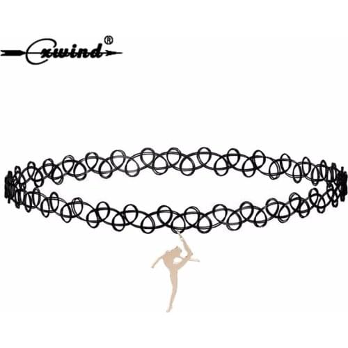 Cxwind New Ballet Girl Pendants Choker Necklaces for Women Neck Jewelry Elastic Lace Dance Girl Necklace collares de moda 2019