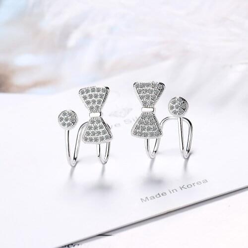 New Arrivals White Cubic Zirconia Bow Earless hole Earrings AAA+ White CZ 925 Sterling Silver Jewelry for Women Best Gift