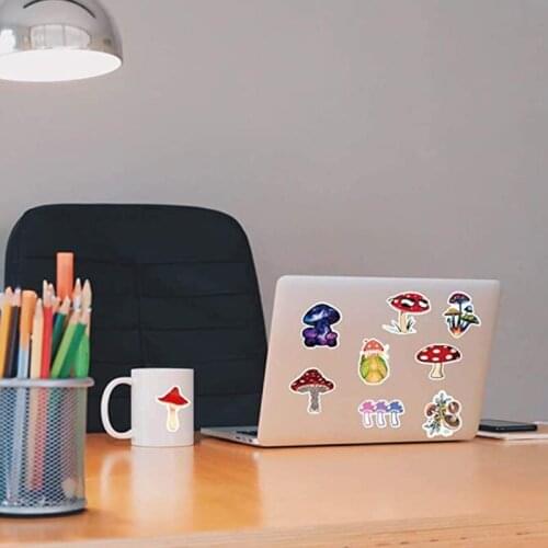 P82F 50Pcs Waterproof Mushroom Stickers Cute Cartoon Anime Stickers Plant Mushroom Cartoon Stickers for Laptop