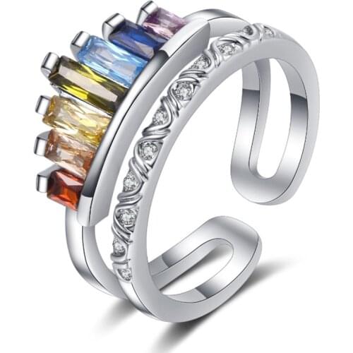 Fashion Pride Rainbow Zircon Couple Rings for Women Men Charm Copper Engagement Wedding Party Gay Finger Jewelry Gift 2021