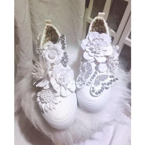 Sponge cake platform butterfly flower crystal canvas shoes flower shoes tide brand