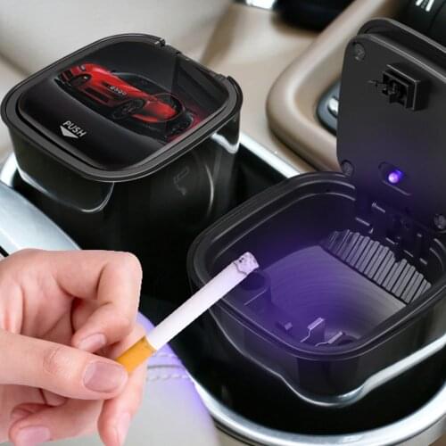 LED Ash Tray Vehicle Cigarette Ashtray Trash Can Multifunctional Car Ashtray Push Type Lid Auto Interior Decoration Car Product