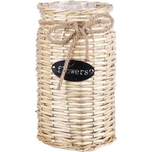 Wicker Woven Storage Basket Cylindrical Hand-Woven Basket,Wicker High Floor Vase for Flower Plants Straw Pots Vase Bag