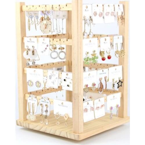 Earrings & Jewelry Organizer Stand Holder Display Rotating Natural Wood for Hanging Earrings Necklaces, Bracelets