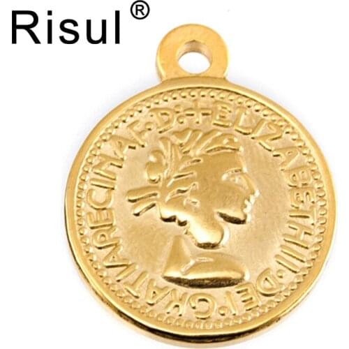 100% stainless steel Coin charm pendant Pound Elizabeth Euro 10 cent Coins pendants Suspension Boho Jewelry wholesale 50pcs