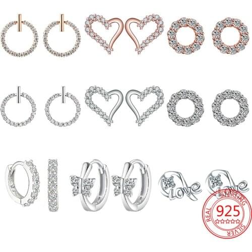 Hot Sale 925 Sterling Silver Simple Temperament Earrings Round Heart-shaped Shiny Zircon Luxury Earrings Jewelry Gift for Women