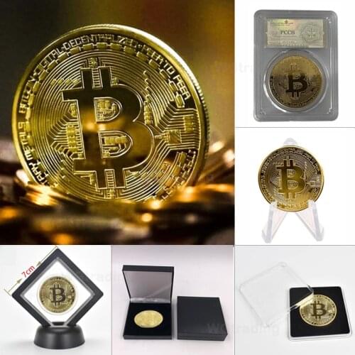 Souvenir Gold Plated Bitcoin Collectible Gift Art Collection Physical Commemorative Replica Coin Showing Stand Case Box