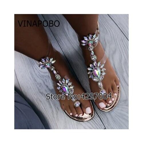 Vinapobo Flip Flops Women Flat Gladiator Sandals Bling Crystal Casual Shoes Woman 2018 Summer Beach Flats Platform Women Shoes