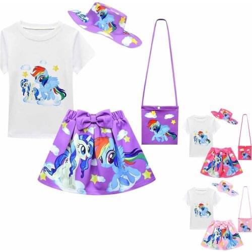 My Little Pony Girls Birthday Party Tutu Dress Tshirt Skirt Bag Hat Suit Girls Clothing Set Baby Kids Toddler Girls Set Clothes