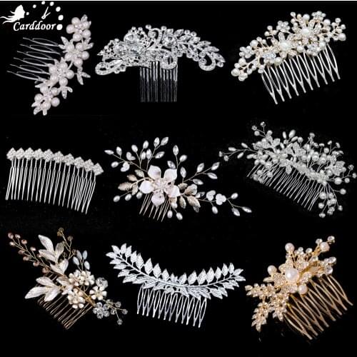 AINAMEISI Bridal Crystal Hair Combs Headpiece Jewelry Rhinestone Pearl Flowers Handmade Wedding Hair Accessories For Women Girls