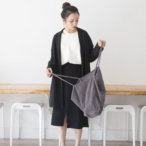 Women Fashion Corduroy Shoulder Bag Large Capacity Female Big Tote Handbag Folding Reusable Shopping Bags Thin Strap Cloth Bags