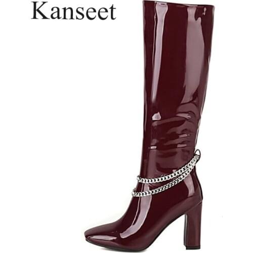 CIALISA Boots Women PU Leather Winter Over the Knee Heel Shoes Thigh High Pleated Long Boots For Women