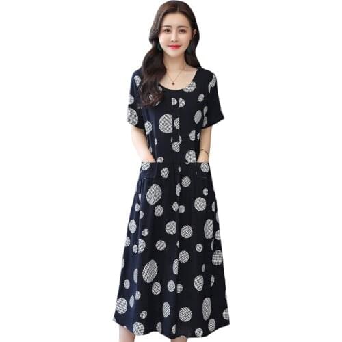 XL-6XL 2021 Short Sleeve Loose Summer Woman Dress With Pockets Print Elegant Plus Size Dresses Women Holiday Casual Midi Dress