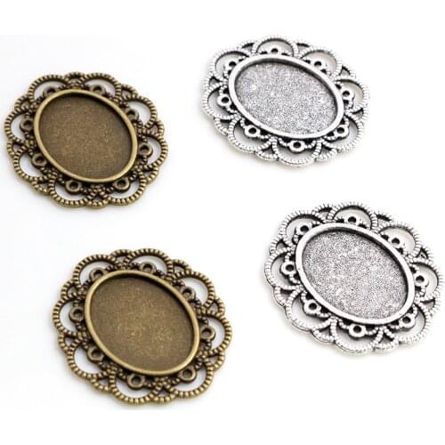 10pcs 13x18mm Inner Size Antique Silver Plated Bronze Flower Style Cameo Cabochon Base Setting Charms Pendant Necklace Findings