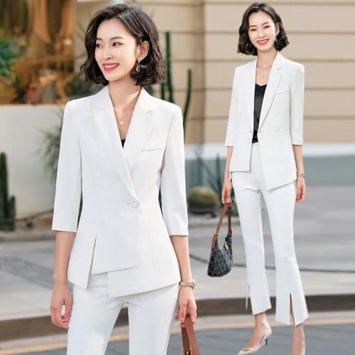 Women 2021 Spring Fashion Girl Pant Suits Female Long Sleeve OL Work 2 Piece Sets Ladies Slim Jacket Blazer and Trouser Y227