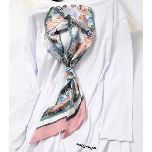 2021 Leaves Printing Women Hair Tie Band Kerchief Wrist Ribbons Fashion Head Neck Satin Bag Scarves Long Silk Scarf