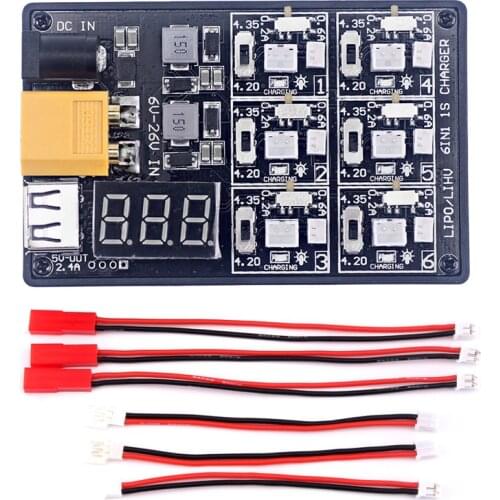 RC 3.7V 1S 6 in 1 RC Lipo LiHv Battery Charger Board For Tiny 6 7 QX65 Mobula7 Mobula 6 Quadcopter Aircraft FPV Racing Drone Toy