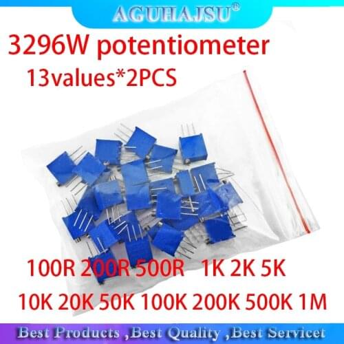 3296W potentiometer 13values*2PCS 100R 200R 500R 1K 2K 5K 10K 20K 50K 100K 200K 500K 1M Variable resistors set