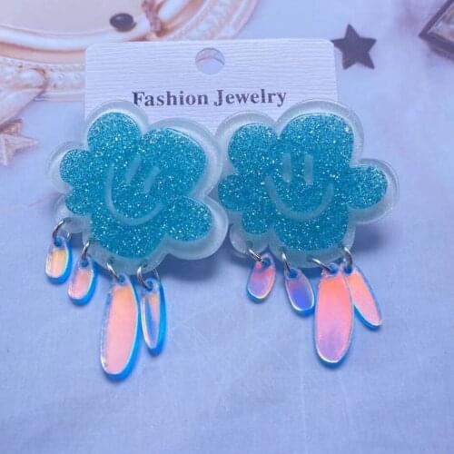 Acrylic Blue Clouds And Raindrops Shape Dangle Earrings for Vintage Earring