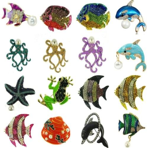 TianBo Big Red Carp Fish Brooches For Women Metal Rhinestone Fish Animal Brooch Pins Moms Gifts