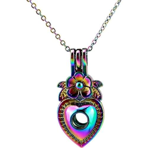 C879 COLORS Heart Flower Leaf Cage Necklace Pendant Aroma Essential Oil Diffuser Locket Necklace