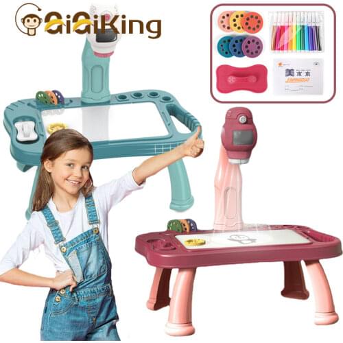 Children LED Projector Art Painting Table Toy Multifunction Children WordPad Arts Crafts Education To Study Painting Tools