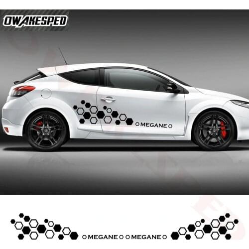 Both Side Car Door Side Stickers For Renault-Megane 2 3 4 2009-2020 Racing Sport Hexagon Design Vinyl Decals Auto Body Stripes