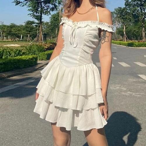 Gothic Pleated Women Mini Dresses Punk Y2K Bandage Party Dress Harajuku Summer Sexy Backless Halter Dress