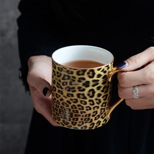 Coffee Mug Leopard Porcelain Tea Cups Travel Kitchen Table Ware Friends Mug Cup Bone China Office Tumbler Personalized Boss Lady