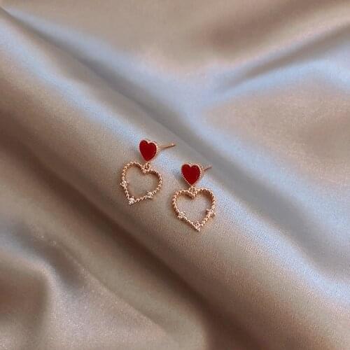 Little Red Heart Simple Eardrop Korean Fresh Temperamental Loving Earrings Vigorous Girl Trend Cute Jewelry Dating Gift
