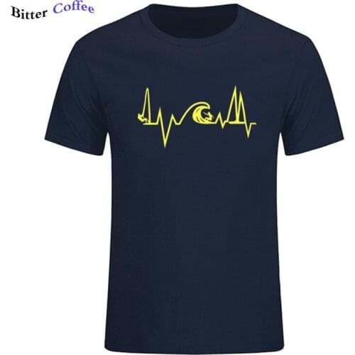 Fashion Design Sea Heartbeat Surf life T Shirts Men Sailing Electric Pulse Funny T-shirt Youth Casual Brand Tshirt Plus size