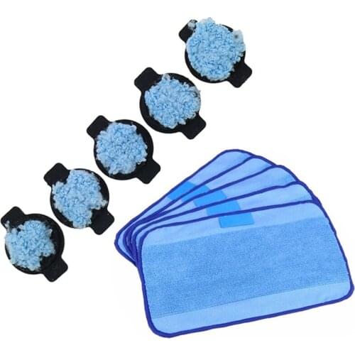 5Pcs Wet Microfiber Mopping Cloths Washable & 5Pcs Water Wick Cap Kit For Irobot Braava 380 380T 320
