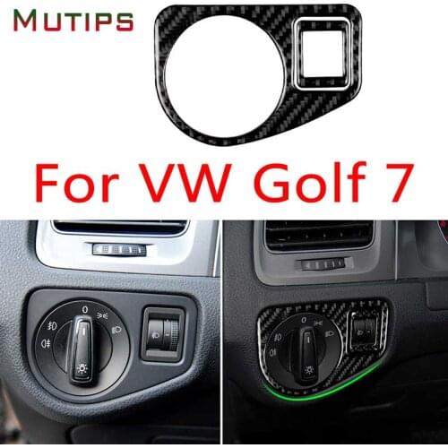 Mutips Car Headlight Switch Frame Trim Cover Center Console Carbon Fiber Sticker For VW Golf 7 Volkswagen gti mk7 2013-2017
