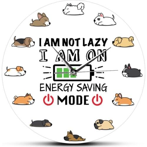 Sleeping Lazy Dog Cartoon Wall Clock Sleepy Puppy Dogs Lazy Day Energy Saving Mode Wall Art Puppies Home Decor Silent Wall Watch