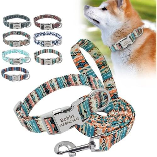 Nylon Personalized Dog Collar Reflective Pet Collars Engraved ID Tag Nameplate for Small Medium Large Dogs Pitbull Pug