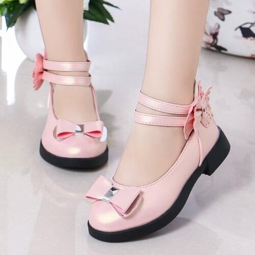 2021 new girls flat shoes princess bow big kids leather shoes girls wedding shoes size 26-36